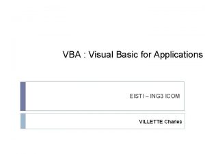 VBA Visual Basic for Applications EISTI ING 3