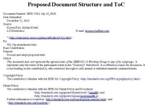 Proposed Document Structure and To C Document Number