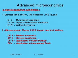 Advanced microeconomics a General equilibrium and Welfare 1