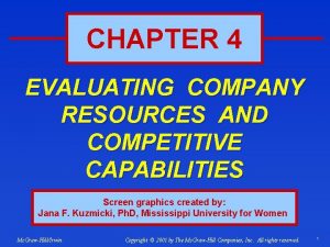 CHAPTER 4 EVALUATING COMPANY RESOURCES AND COMPETITIVE CAPABILITIES