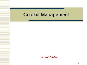 Conflict Management Zeenat Jabbar 1 Is Conflict Costly