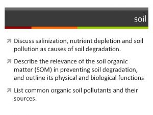 soil Discuss salinization nutrient depletion and soil pollution