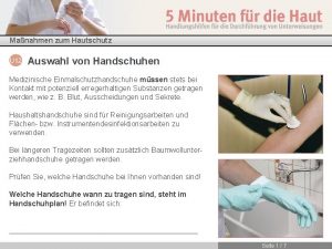 Manahmen zum Hautschutz Auswahl von Handschuhen Medizinische Einmalschutzhandschuhe