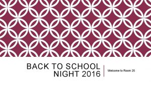 BACK TO SCHOOL NIGHT 2016 Welcome to Room