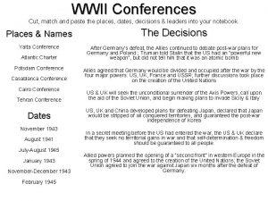 WWII Conferences Cut match and paste the places