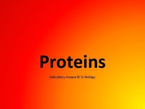 Proteins Haileybury Astana IB SL Biology Proteins are