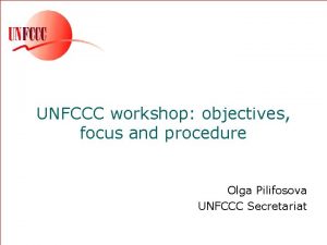 UNFCCC workshop objectives focus and procedure Olga Pilifosova