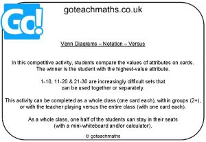 Venn Diagrams Notation Versus In this competitive activity