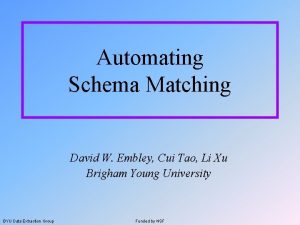 Automating Schema Matching David W Embley Cui Tao