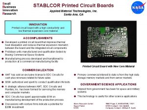 Small Business Innovation Research STABLCOR Printed Circuit Boards