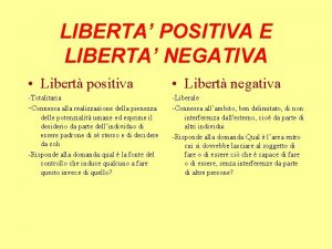 LIBERTA POSITIVA E LIBERTA NEGATIVA Libert positiva Libert