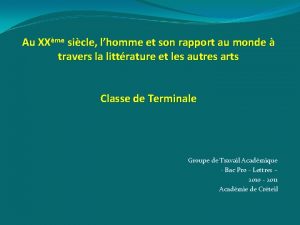 Au XXme sicle lhomme et son rapport au