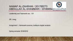 NAWAF ALZAHRANI 201700273 ABDULLAH ALSHAMMARI 201600548 Leadership and