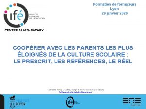 Formation de formateurs Lyon 20 janvier 2020 COOPRER