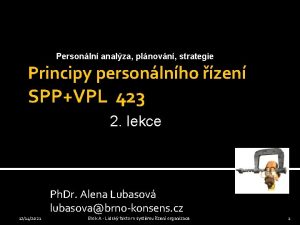 Personln analza plnovn strategie Principy personlnho zen SPPVPL