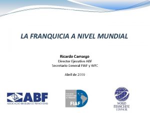 LA FRANQUICIA A NIVEL MUNDIAL Ricardo Camargo Director