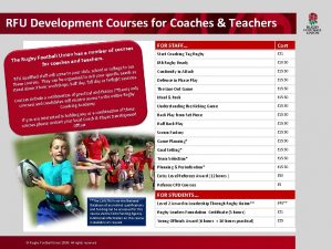 RFU Development Courses for Coaches Teachers courses f