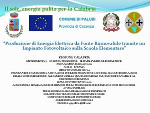 Il sole energia pulita per la Calabria COMUNE