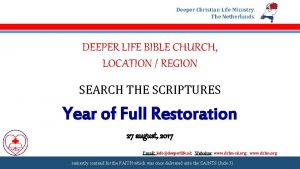 Deeper Christian Life Ministry The Netherlands DEEPER LIFE
