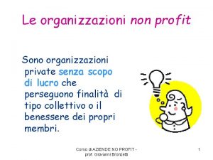 Le organizzazioni non profit Sono organizzazioni private senza