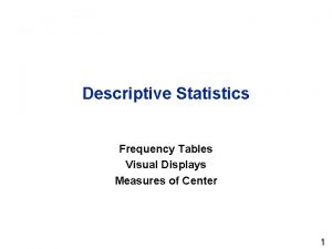 Descriptive Statistics Frequency Tables Visual Displays Measures of