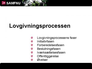 SAMFNU Lovgivningsprocessens faser Initiativfasen Forberedelsesfasen Beslutningsfasen Ivrksttelsesfasen Offentliggrelse