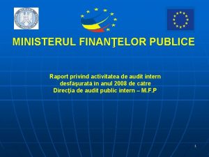 MINISTERUL FINANELOR PUBLICE Raport privind activitatea de audit