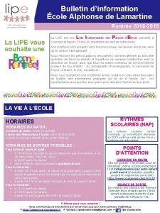 Bulletin dinformation cole Alphonse de Lamartine Rentre 2018