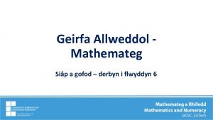 Geirfa Allweddol Mathemateg Sip a gofod derbyn i