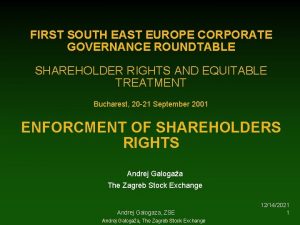 FIRST SOUTH EAST EUROPE CORPORATE GOVERNANCE ROUNDTABLE SHAREHOLDER