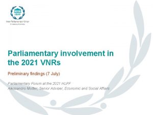 Parliamentary involvement in the 2021 VNRs Preliminary findings