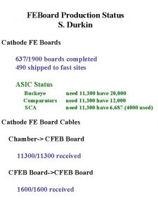 FEBoard Production Status S Durkin Cathode FE Boards