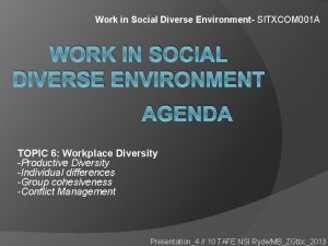 Work in Social Diverse Environment SITXCOM 001 A