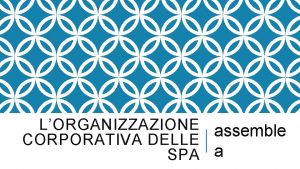 LORGANIZZAZIONE assemble CORPORATIVA DELLE SPA a PRINCIPI GENERALI