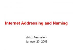 Internet Addressing and Naming Nick Feamster January 23