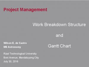 Project Management Work Breakdown Structure and Wilson E