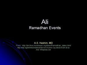 Ali Ramadhan Events A S Hashim MD From