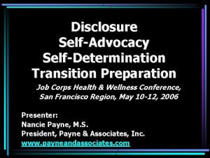 Disclosure SelfAdvocacy SelfDetermination Transition Preparation Job Corps Health