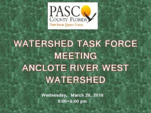 WATERSHED TASK FORCE MEETING ANCLOTE RIVER WEST WATERSHED