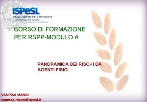 CORSO DI FORMAZIONE PER RSPPMODULO A PANORAMICA DEI