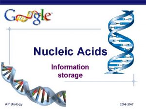 Nucleic Acids Information storage AP Biology 2006 2007