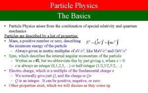 Particle Physics The Basics Particle Physics arises from