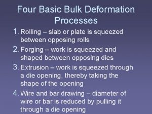 Four Basic Bulk Deformation Processes 1 Rolling slab