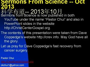 Sermons From Science Oct 2013 2013 10 Sermons