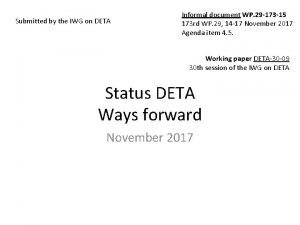 Submitted by the IWG on DETA Informal document