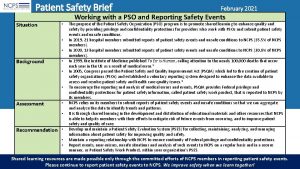 Patient Safety Brief Situation Background Assessment Recommendation February