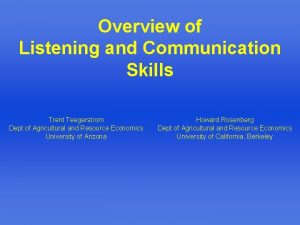 Overview of Listening and Communication Skills Trent Teegerstrom