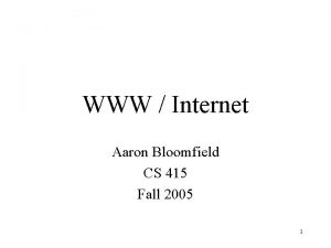 WWW Internet Aaron Bloomfield CS 415 Fall 2005