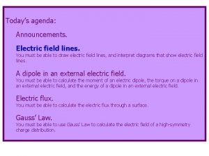 Todays agenda Announcements Electric field lines You must