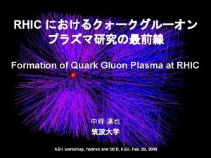 RHIC Formation of Quark Gluon Plasma at RHIC